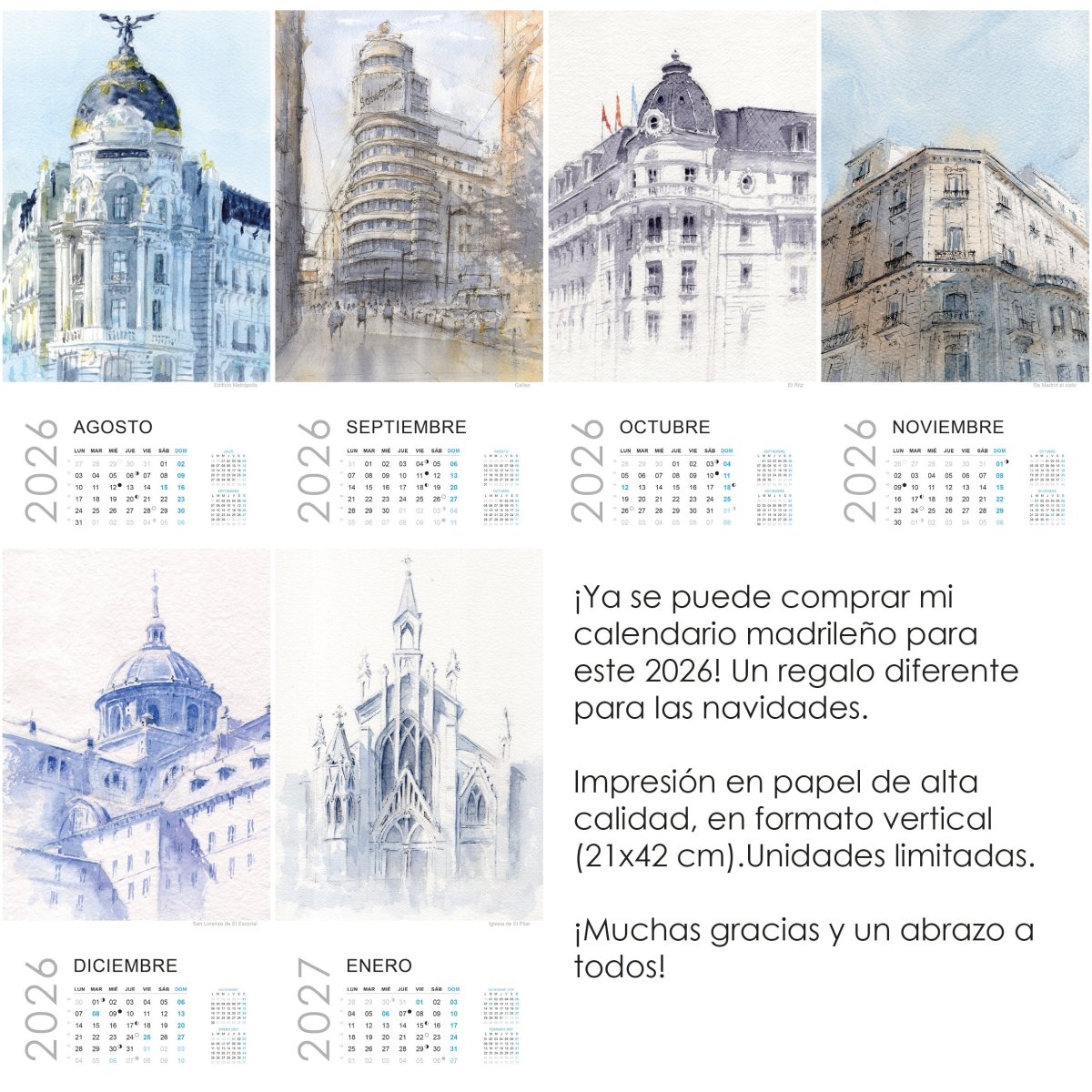Calendario 2026 - Pablocuestawatercolor