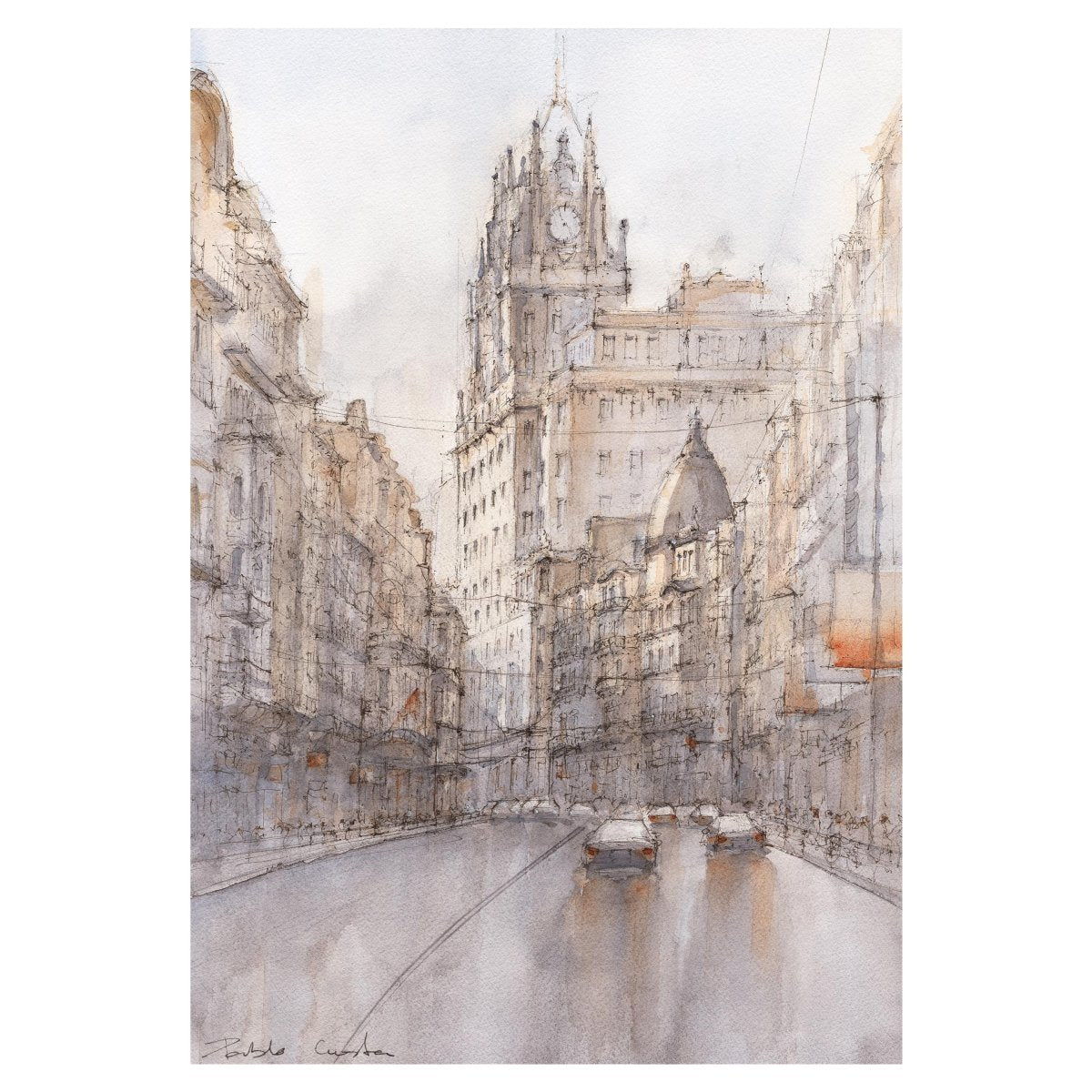Gran Vía - Reproducción Fine Art - Pablocuestawatercolor