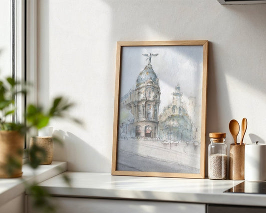 Madrid en acuarela: Metrópolis desde Alcalá - Pablocuestawatercolor