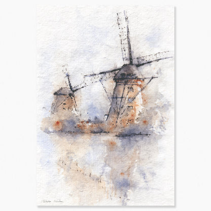 Molinos holandeses en acuarela