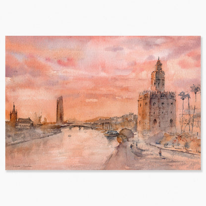 Sevilla en acuarela: Atardecer en Torre del Oro