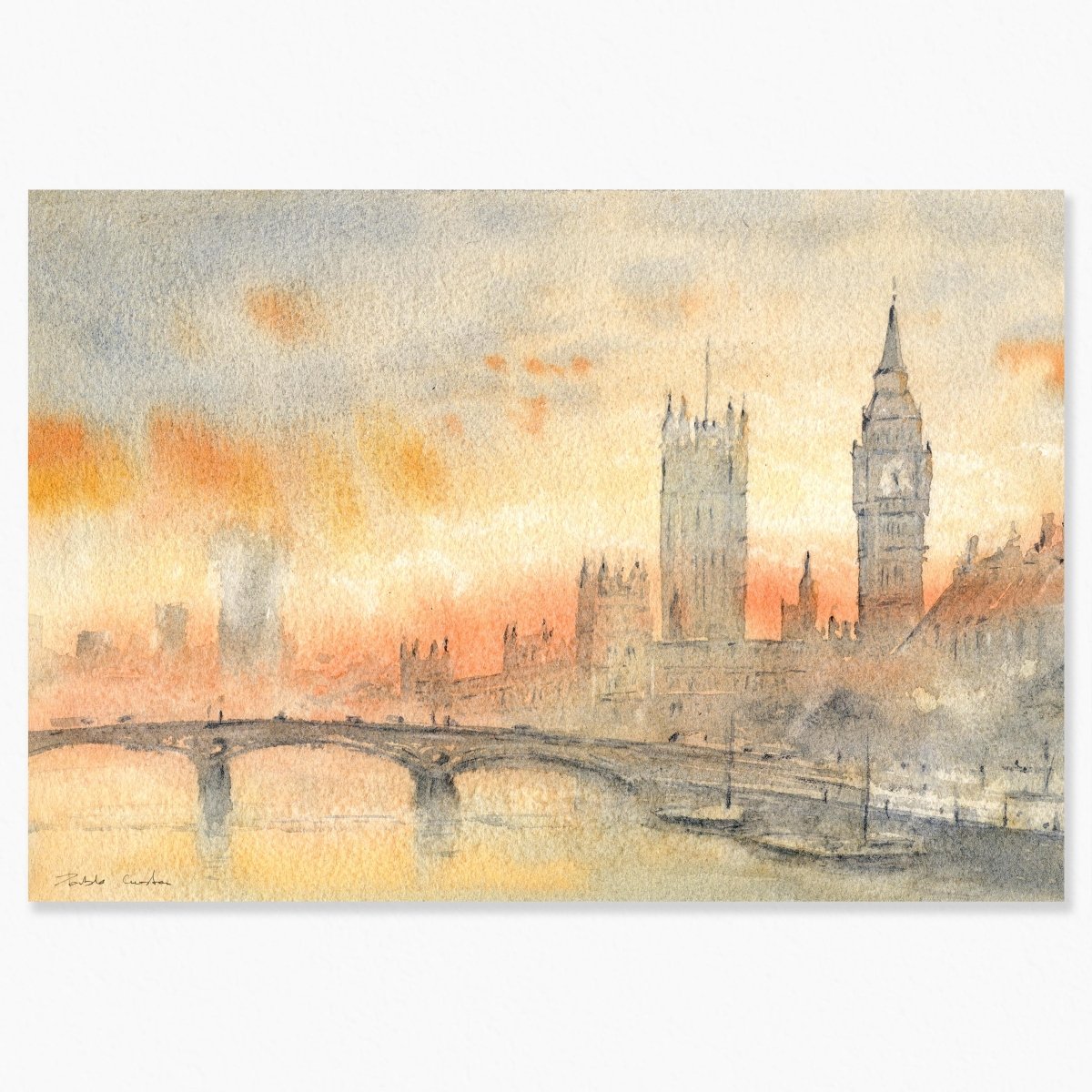 Londres en acuarela: Atardecer en Westminster - Pablocuestawatercolor