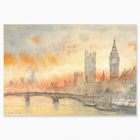 Londres en acuarela: Atardecer en Westminster - Pablocuestawatercolor