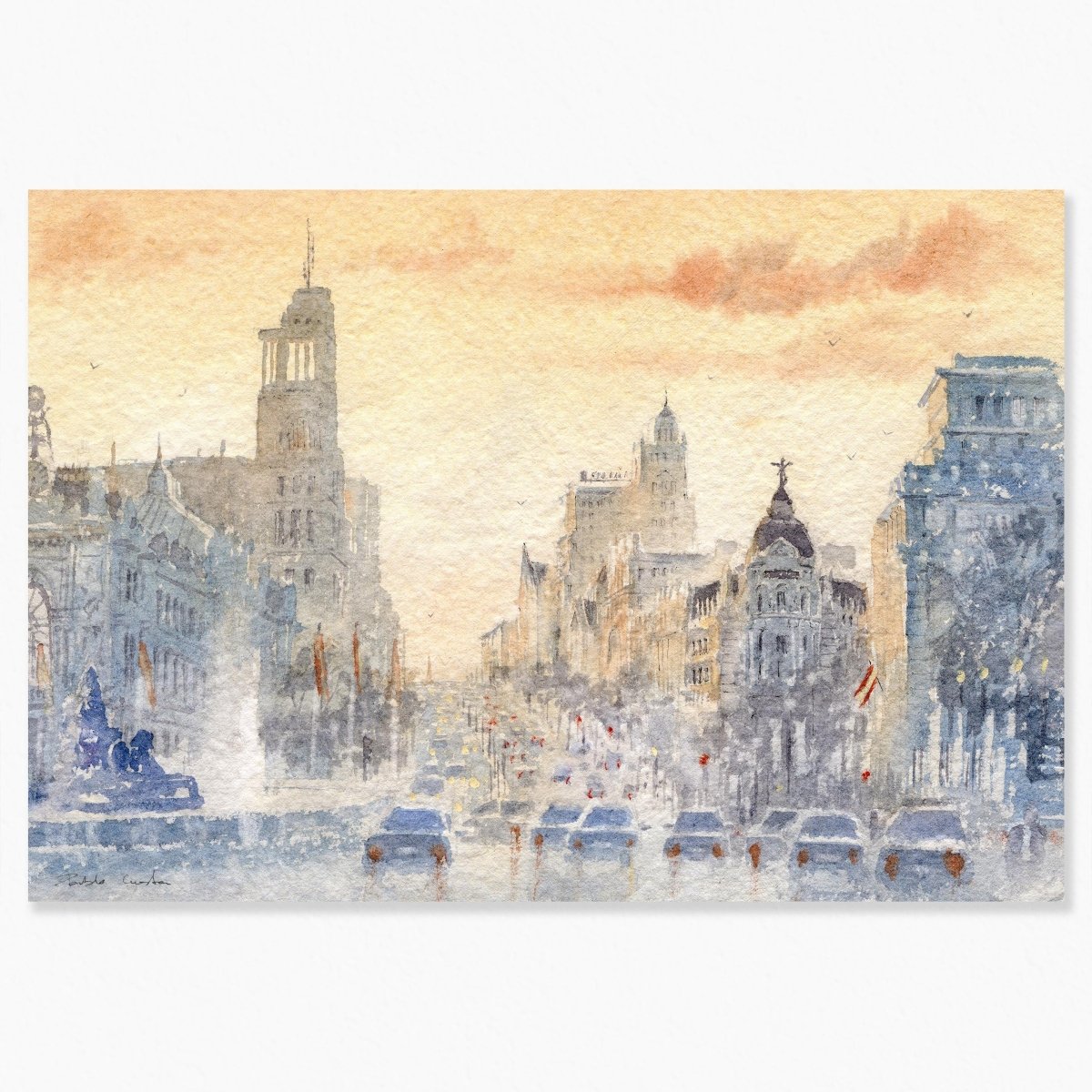 Madrid en acuarela: Atardece en Alcalá - Pablocuestawatercolor