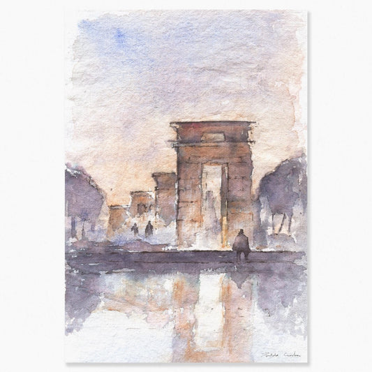 Madrid en acuarela: Atardecer en Debod - Pablocuestawatercolor
