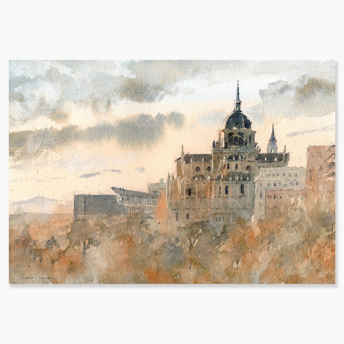 Madrid en acuarela: Atardecer en Las Vistillas - Pablocuestawatercolor