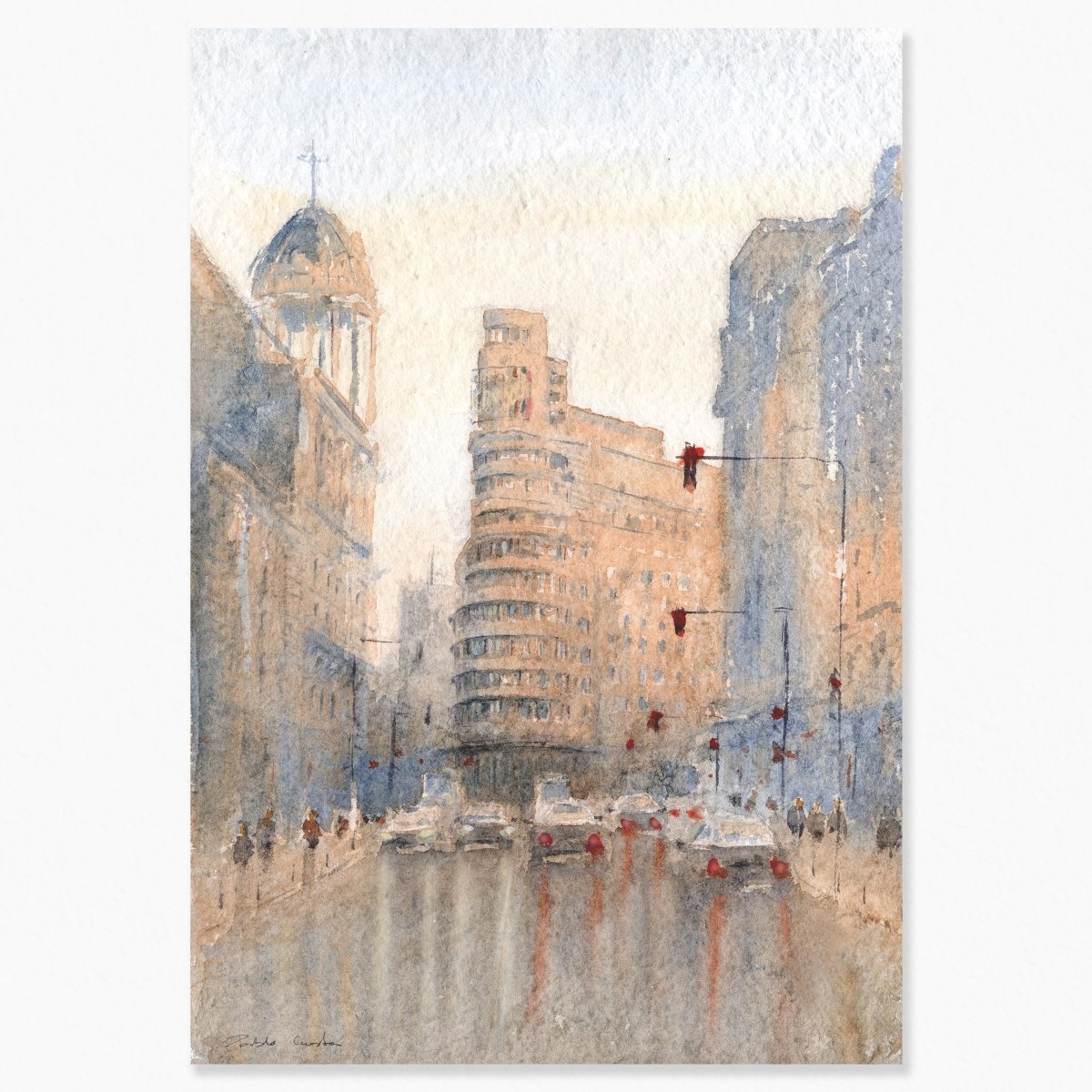 Madrid en acuarela: Callao tras la tormenta - Pablocuestawatercolor