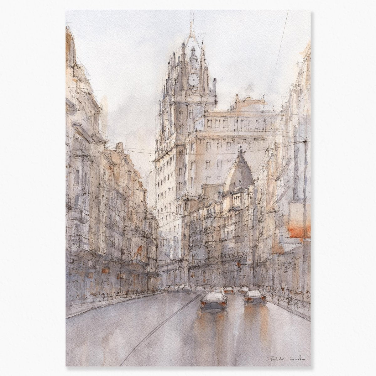 Madrid en acuarela: El Telefónica preside la Gran Vía - Pablocuestawatercolor