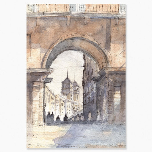 Madrid en acuarela: Los arcos de la Plaza Mayor - Pablocuestawatercolor