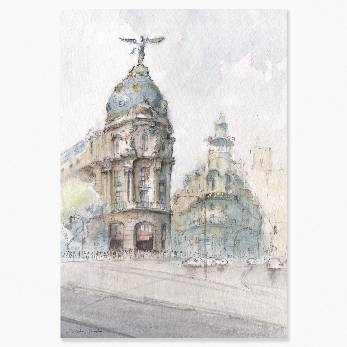 Madrid en acuarela: Metrópolis desde Alcalá - Pablocuestawatercolor