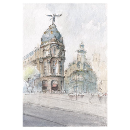Metrópolis desde Alcalá - Reproducción Fine Art - Pablocuestawatercolor