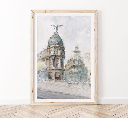 Metrópolis desde Alcalá - Reproducción Fine Art - Pablocuestawatercolor