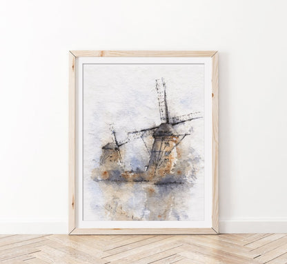 Molinos holandeses - Reproducción Fine Art - Pablocuestawatercolor