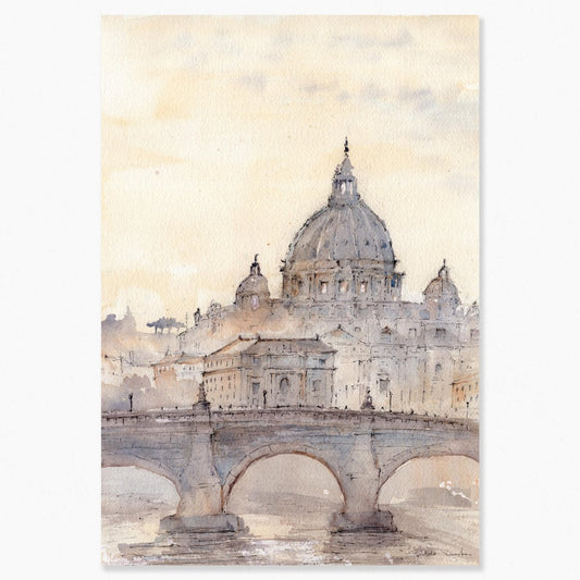 Roma en acuarela: El puente del Tíber - Pablocuestawatercolor
