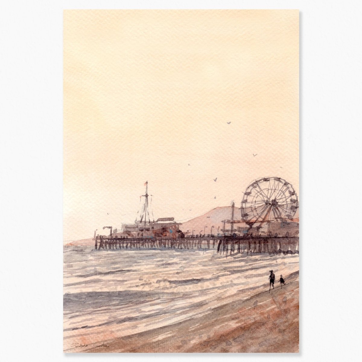 Santa Mónica Pier - Reproducción Fine Art - Pablocuestawatercolor
