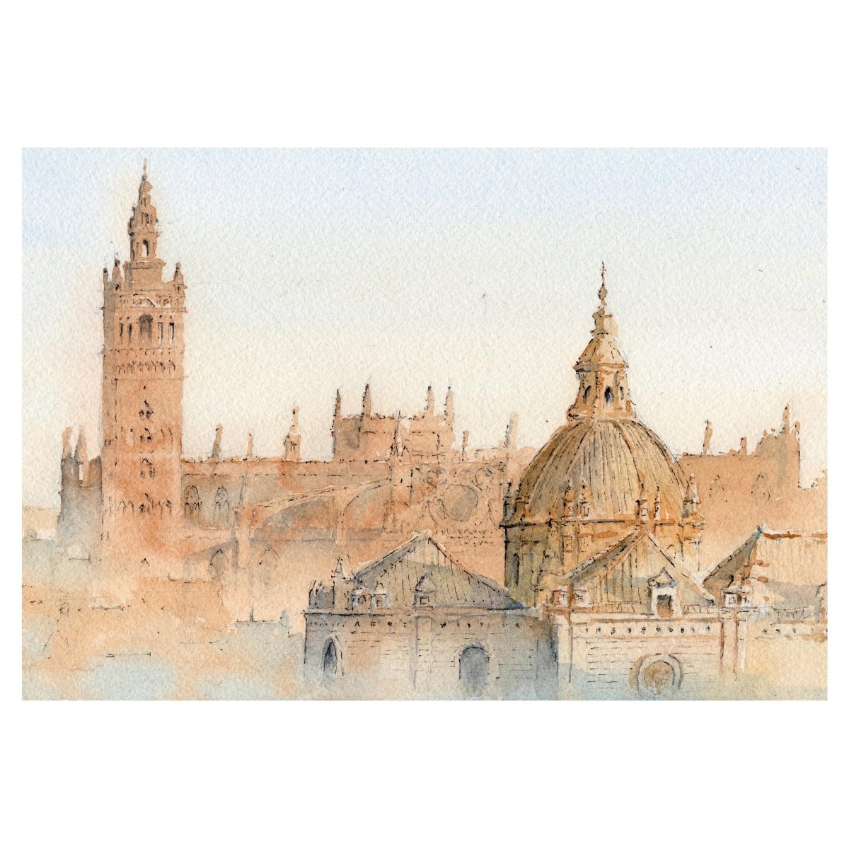 Sevilla al atardecer - Reproducción Fine Art - Pablocuestawatercolor