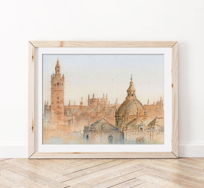 Sevilla al atardecer - Reproducción Fine Art - Pablocuestawatercolor