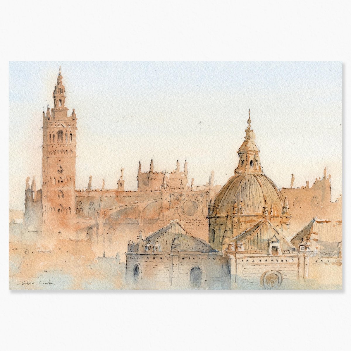 Sevilla en acuarela: La giralda al atardecer - Pablocuestawatercolor