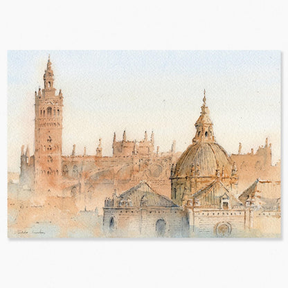 Sevilla en acuarela: La giralda al atardecer - Pablocuestawatercolor